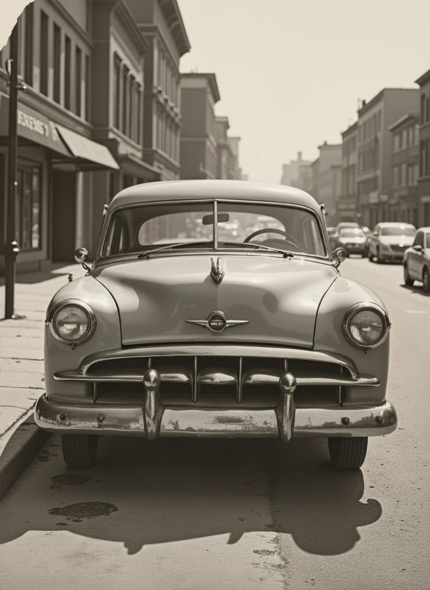 The same photograph, AI-restored with scratches and fading removed, no people shown